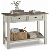 Signature Design by Ashley Bolanburg Farmhouse Sofa Console Table, White | Two-tone wood console, 22-inch deep storage, 2 smooth drawers, Made of veneers, wood and engineered wood