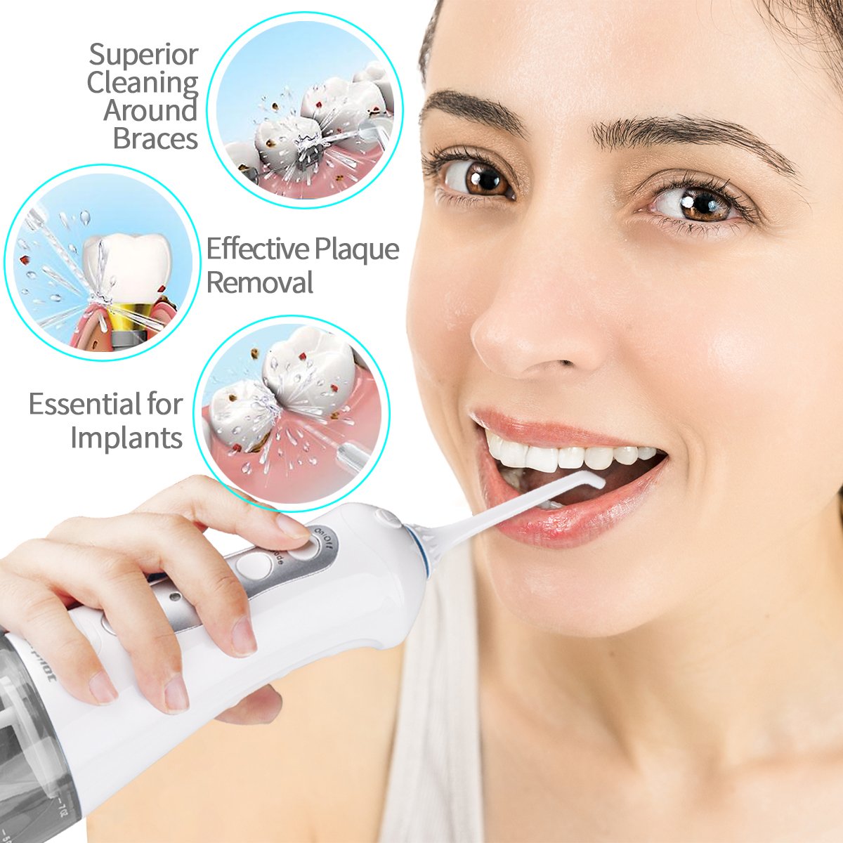 Water Flosser for Teeth,Power Floss Water Jet with 4 Jet Nozzles for Teeth Clean,200ml Detachable Reservoir,IPX7 Waterproof, USB Rechargeable, 3 Water Pressure and FDA Approved - Gray