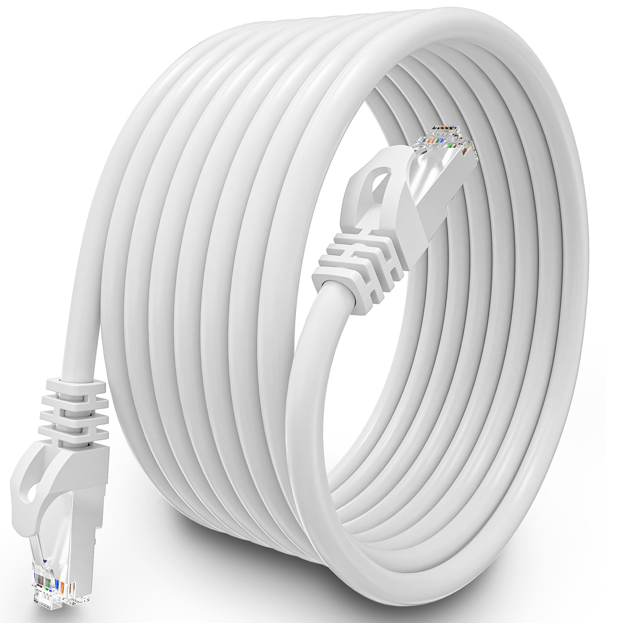 MEIPEKCat 6 Lan Cable 10 Meters, Ethernet Cable 10m, FTP Shielded Internet High Speed 1000Mbps 250MHz Rj45 Wlan 23AWG CCA Wifi White 30ft for Router Modem