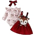 Christmas Baby Girl Outfit Newborn Cute Elk Fly Sleeve Romper Overall Dress Infant Girls Fall Winter Skirt Set