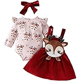 Christmas Baby Girl Outfit Newborn Cute Elk Fly Sleeve Romper Overall Dress Infant Girls Fall Winter Skirt Set