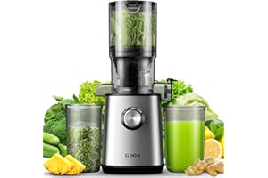 GDOR Cold Press Juicer with 4.25'' Feed Chute, Masticating Juicer Machines Fits Whole Fruits and Vegetables, Self Feeding Slow Juicer with Low Noise, Easy to Clean, Silver
