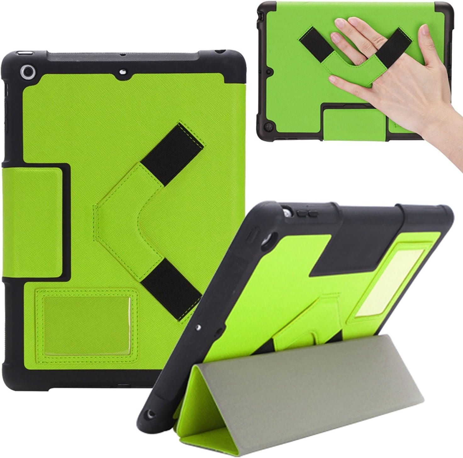 iPad Air 2 Case Green, Apple Designer Rugged Protective Patented Slim Smart Cover with Hand Strap (4ft DROP TESTED)