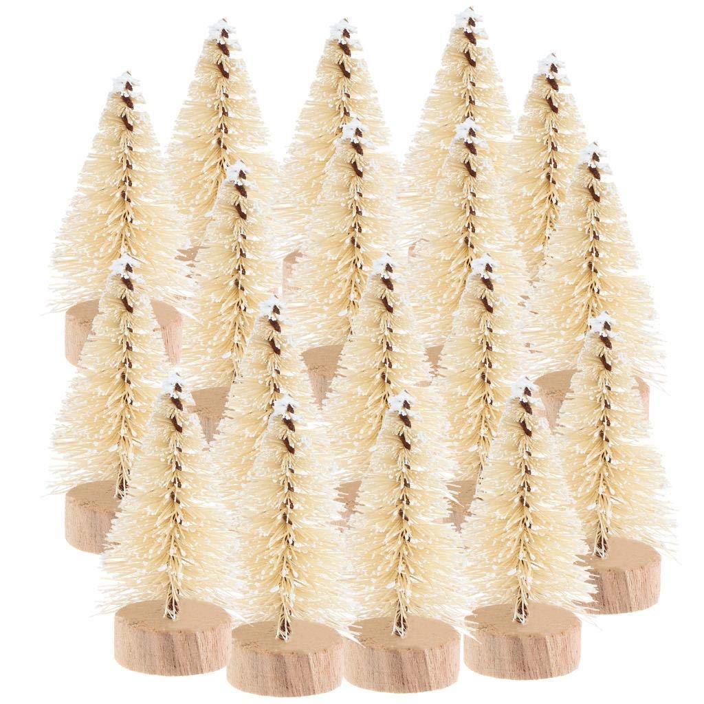 Peerless 12Pcs Mini Sisal Christmas Pine Trees With Wood Base - Artificial Bottle Brush Trees for Winter Snow Miniature Scenes, DIY Crafts, Xmas Holiday Home Desk Tabletop Decor