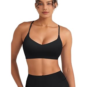 VOYJOY Womens Twist Cross Back Sports Bra Adjustable Yoga Bra | V Neck, Removable Padded, Breathable Fabric