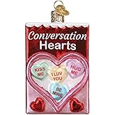 Old World Christmas Conversation Hearts Candy Box Glass Blown Ornament for Christmas Tree, Handcrafted Holiday Decoration, Valentine Collection
