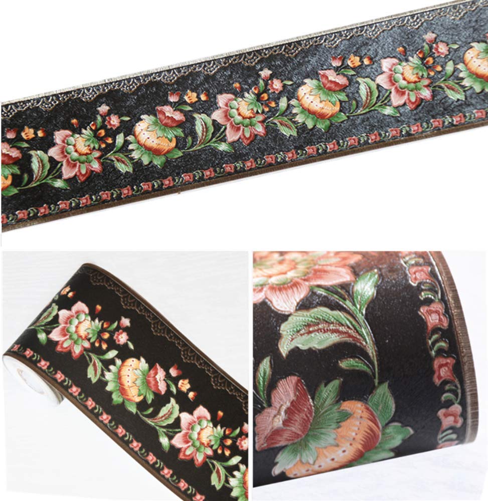 Meboem Pretty Black Lantern Floral Molding Wallpaper Border Peel Stick Home Ceiling Decorative Border for Bathroom Living Room Kitchen 10cm by 5meters