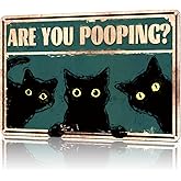 Azppan Funny Bathroom Decor Wall Art Cute Black Cat Metal Tin Sign Are You Pooping Restroom Decoration Vintage Signs Posters Gifts for Home Toilet 12X8 Inches