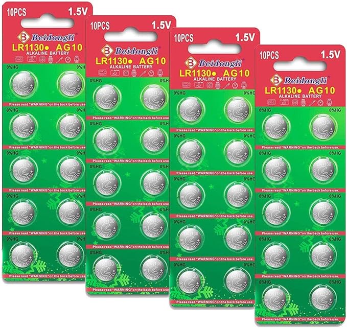 Amazon Com Lr1130 Ag10 Battery 1 5v Long Lasting Alkaline Button Cell Batteries 40 Batteries 5 Year Warranty Home Audio Theater