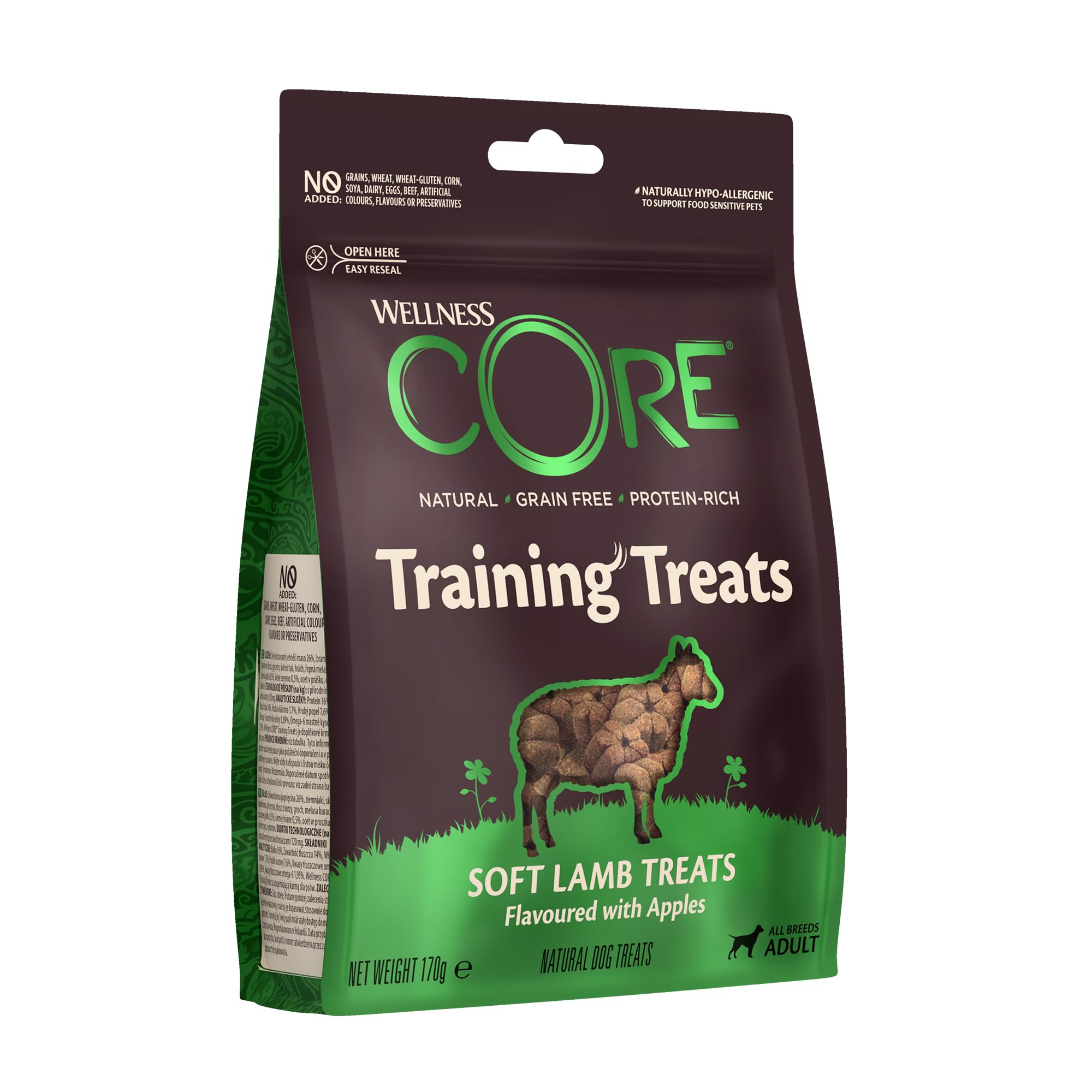 Wellness Core Training Treats Agneau & Pommes, Friandises Moelleuses pour Chien, Parfaites pour l'Apprentissage, 100% Naturelles, Riche en Protéines, 170 g