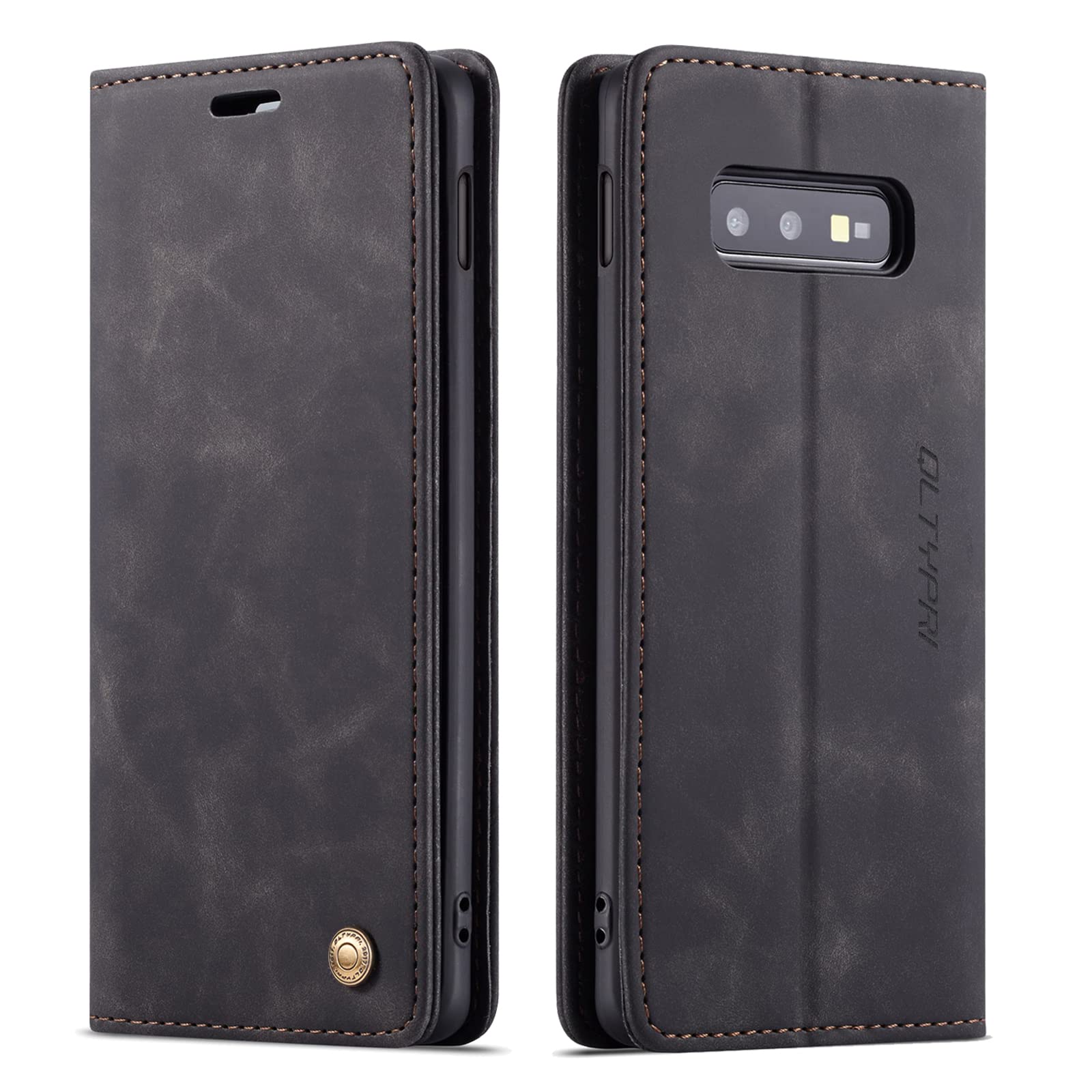 QLTYPRI Case for Samsung Galaxy S10e, Vintage PU Leather Wallet Case Card Slot Kickstand Magnetic Closure Shockproof Flip Folio Case Cover for Samsung Galaxy S10e - Black