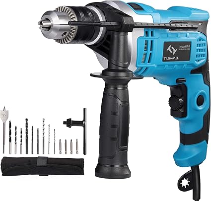 Perceuse Percussion 850w Tilswall Perceuse A Percussion Filaire 3000 Rpm Avec 15 Pcs Accessoires Poignee Rotative A 360 Taille De Mandrin De 13mm 3m Cable Pour Brique Bois Acier Beton Amazon Fr Bricolage