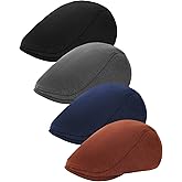 Gvhntk 4 Pieces Newsboy Men's Hat Newsboy Flat Cap Soft Stretch Adjustable Pageboy Cap Cabbie Hunting Cap for Men Outdoor