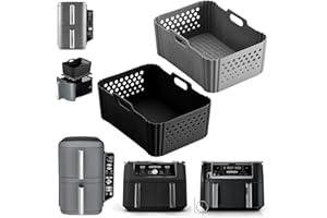 LYHOLKEER Silicone Air Fryer Liners for Ninja 10QT DoubleStack XL 2-Basket SL401 SL400 SL451 Airfryer,2PCS Reusable Rectangle Perforated Silicone Liners for Ninja DZ302 DZ401 DZ550 Dual Air Fryer Accessories