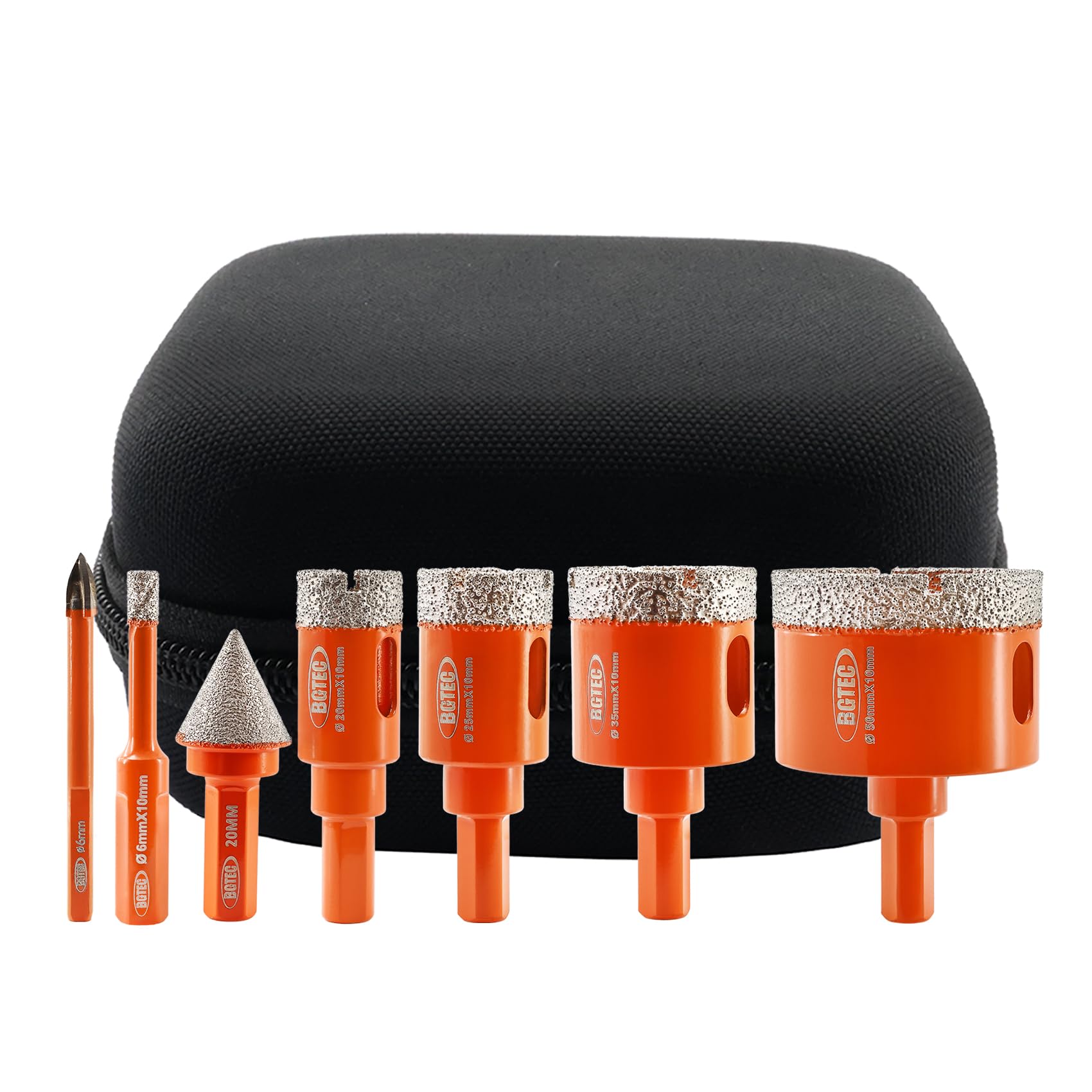 BGTEC Diamond Drill Bits Set, Tile Hole Saw Kit for Ceramic Tile, Porcelain Tile, Marble, Granite(6/6/20/25/35/50mm&20mmChamfer Bit&6mm Position drill)
