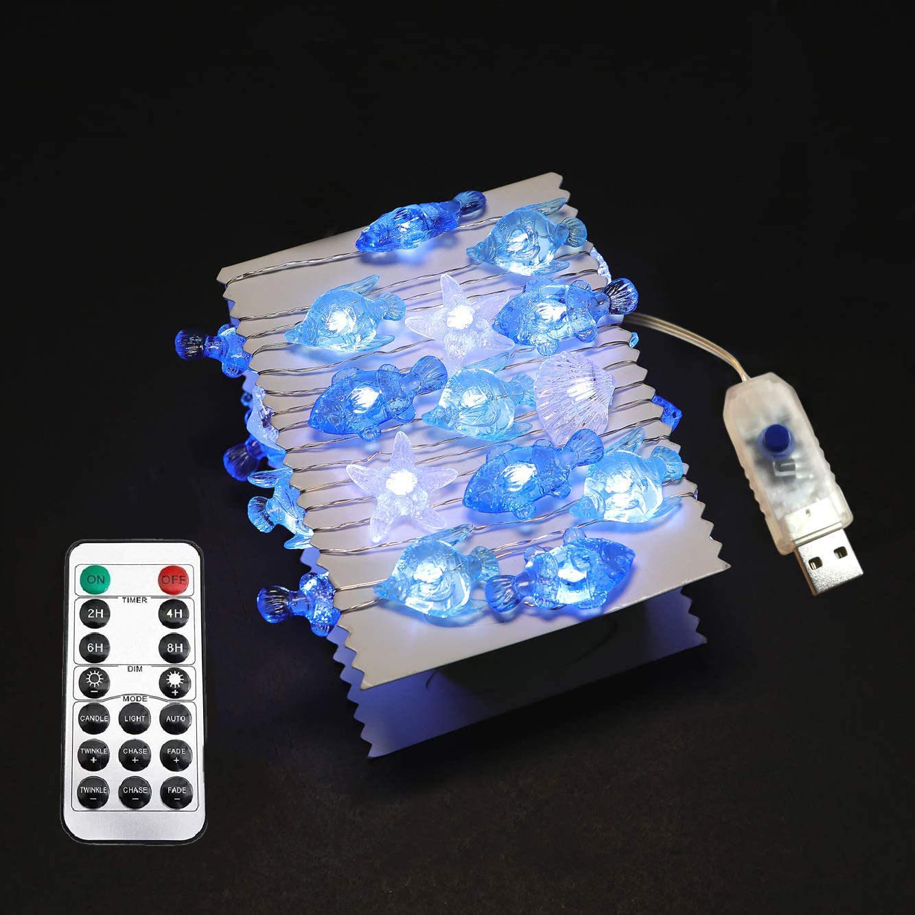 Riaxuebiy Crystal Sea Shell String Lights 14ft 40 LED Decorative Fairy Light USB Powered with 8 Modes Remote Control Timer for Bedroom Christmas Halloween (Sea Shell, 40LED)