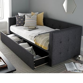 Daybed With Trundle Happy Beds Frankie Grey Fabric Modern Day Bed