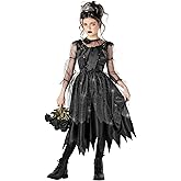 Morph Kids Gothic Witch Costume For Girls - Black Witch Dress For Kids - Spooky Halloween Outfit For Girls