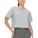 THE GYM PEOPLE Workout Crop Tops for Women Short Sleeve Shirts Loose Fit Yoga Athletic Basic Cropped T-Shirts