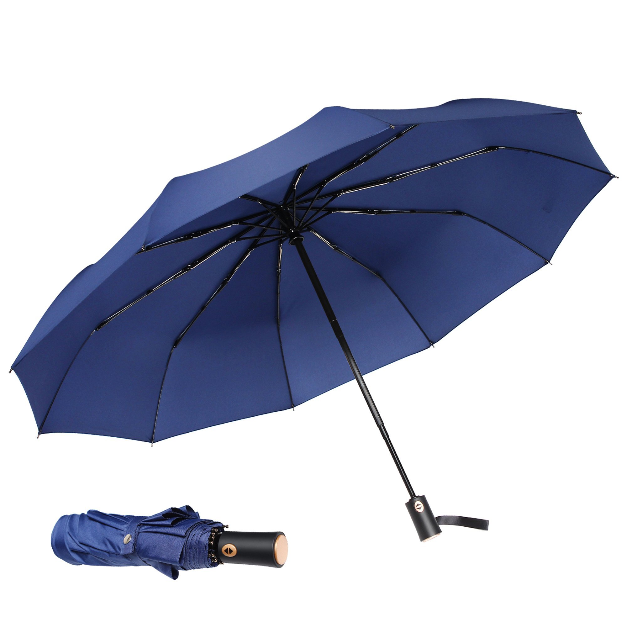 JB Large Windproof Compact Travel Rain Umbrella Auto Open Close for Men Women 10Ribs 46\