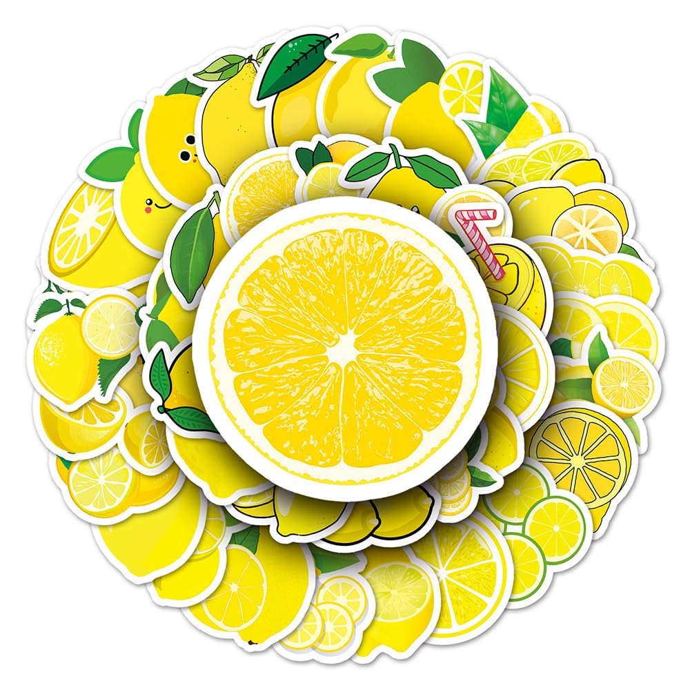 Cartoon Lemon Vinyl Stickers, 50 PCS Waterproof Cute Fruit Decals for Laptops, Scrapbooking, Journals, Notebooks, Water Bottles, Suitcases, Phones & DIY Decor