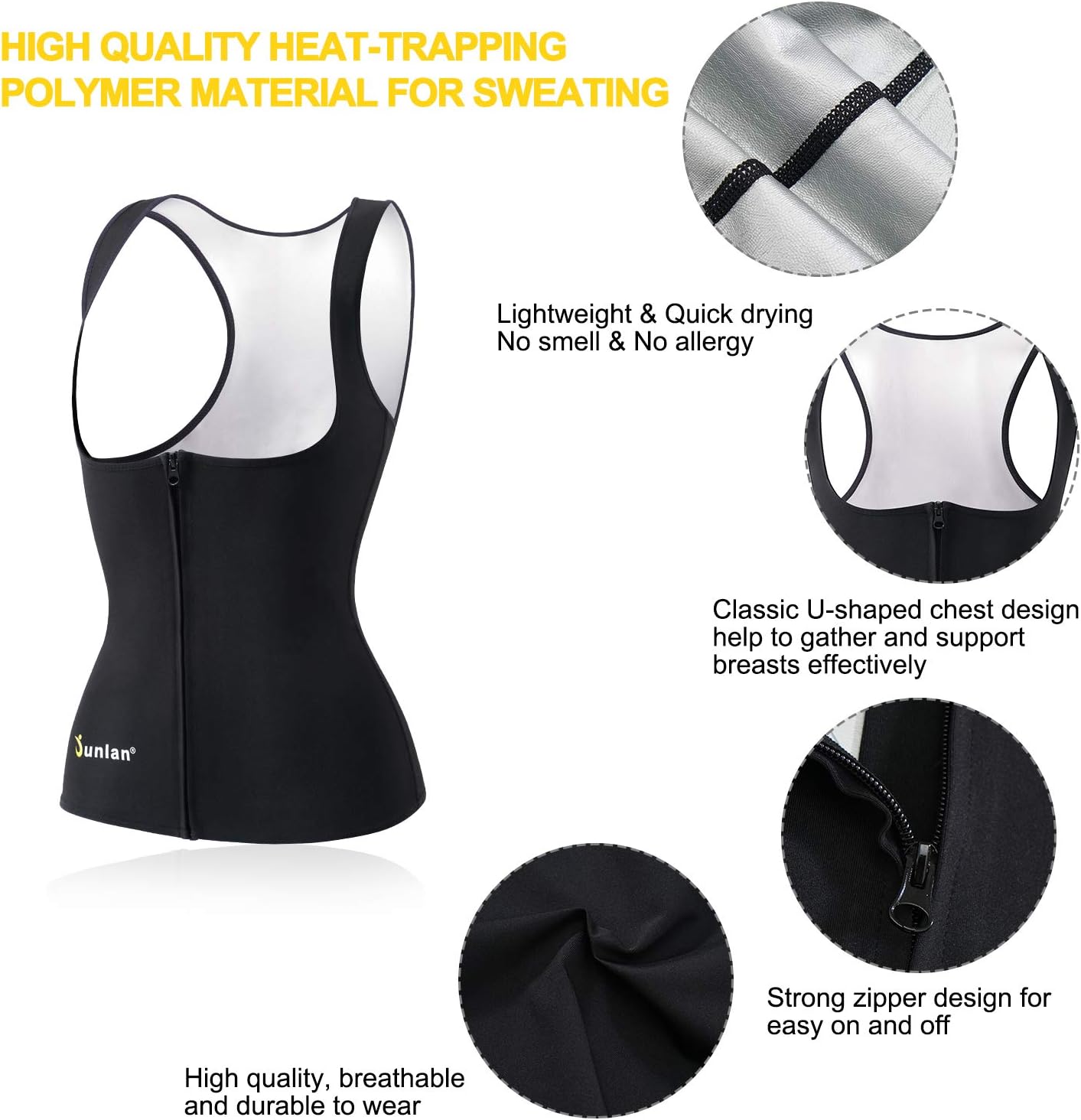 Junlan Sauna Suit for Women Waist Trainer Vest for Women Sweat Tank Top Shaper for Women with Zipper : Sports & Outdoors