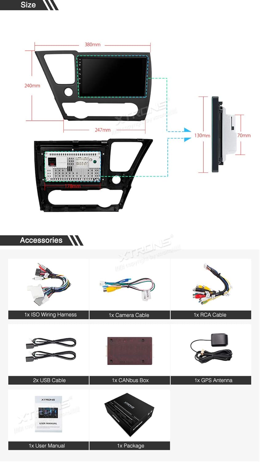 XTRONS Car Stereo Dimensions and Accessories
