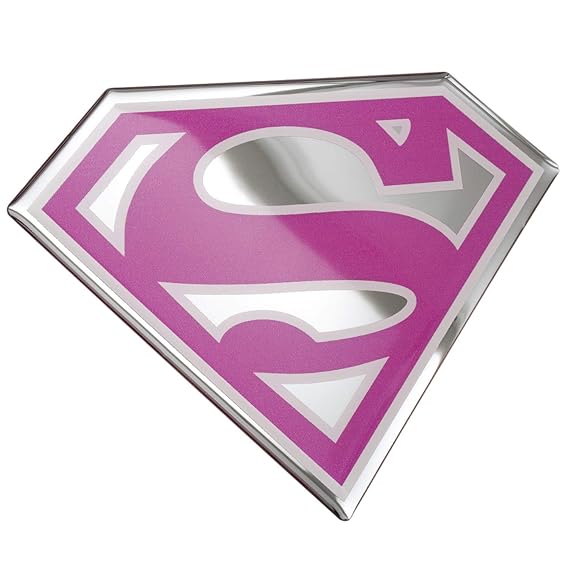 Fan Emblems Supergirl Logo Auto Aufkleber gewölbt/Pink/Weiß/Chrom-Finish, DC Comics Automotive Emblem Gilt leicht für Autos, 