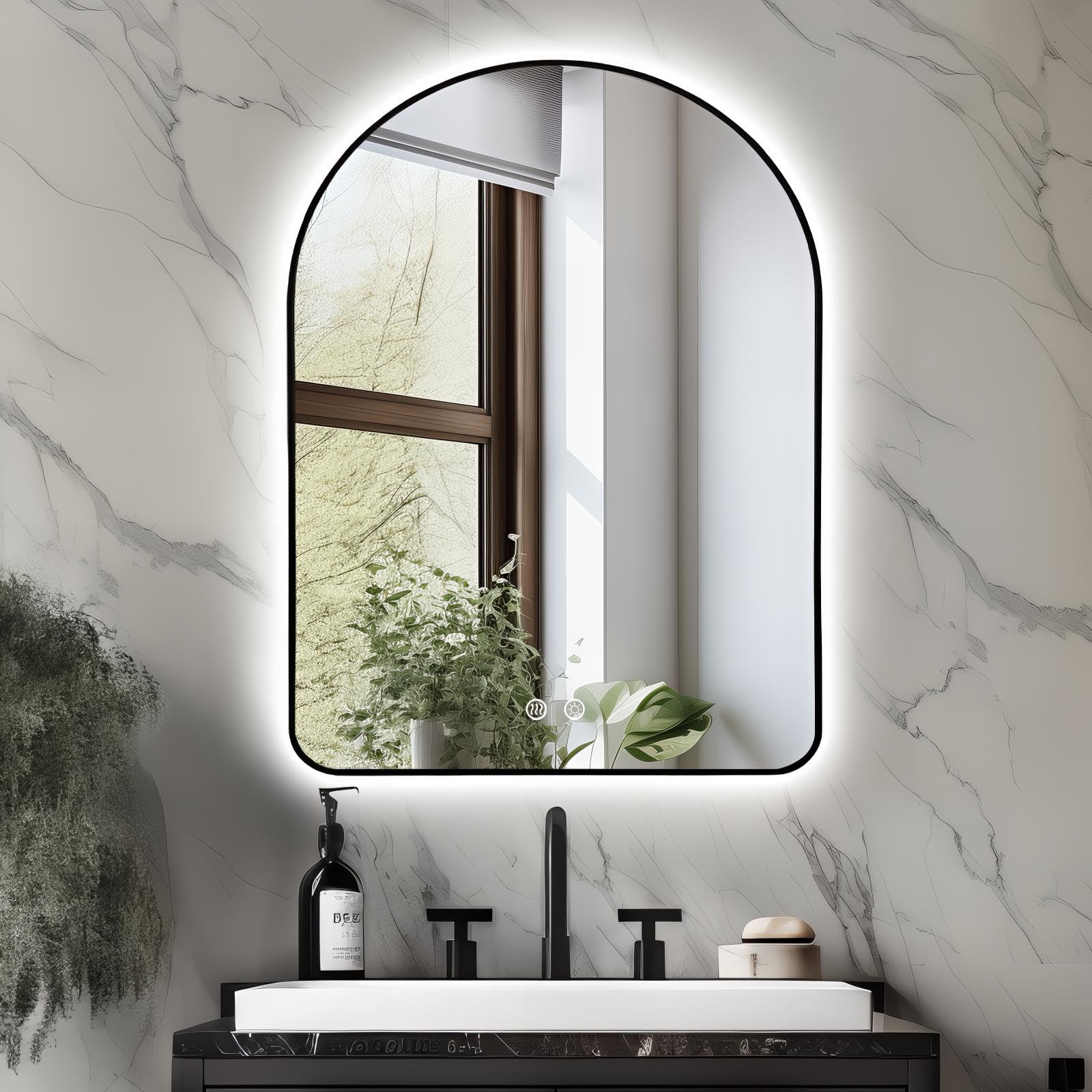 Photo 1 of Niccy Arched LED Lighted Bathroom Mirror, 40x30 Inch Backlit Vanity Bathroom Mirror with Lights Brushed Black Framed Wall Mounted Mirrors with 3 Color Shatterproof Arch Smart Fog Free Mirror