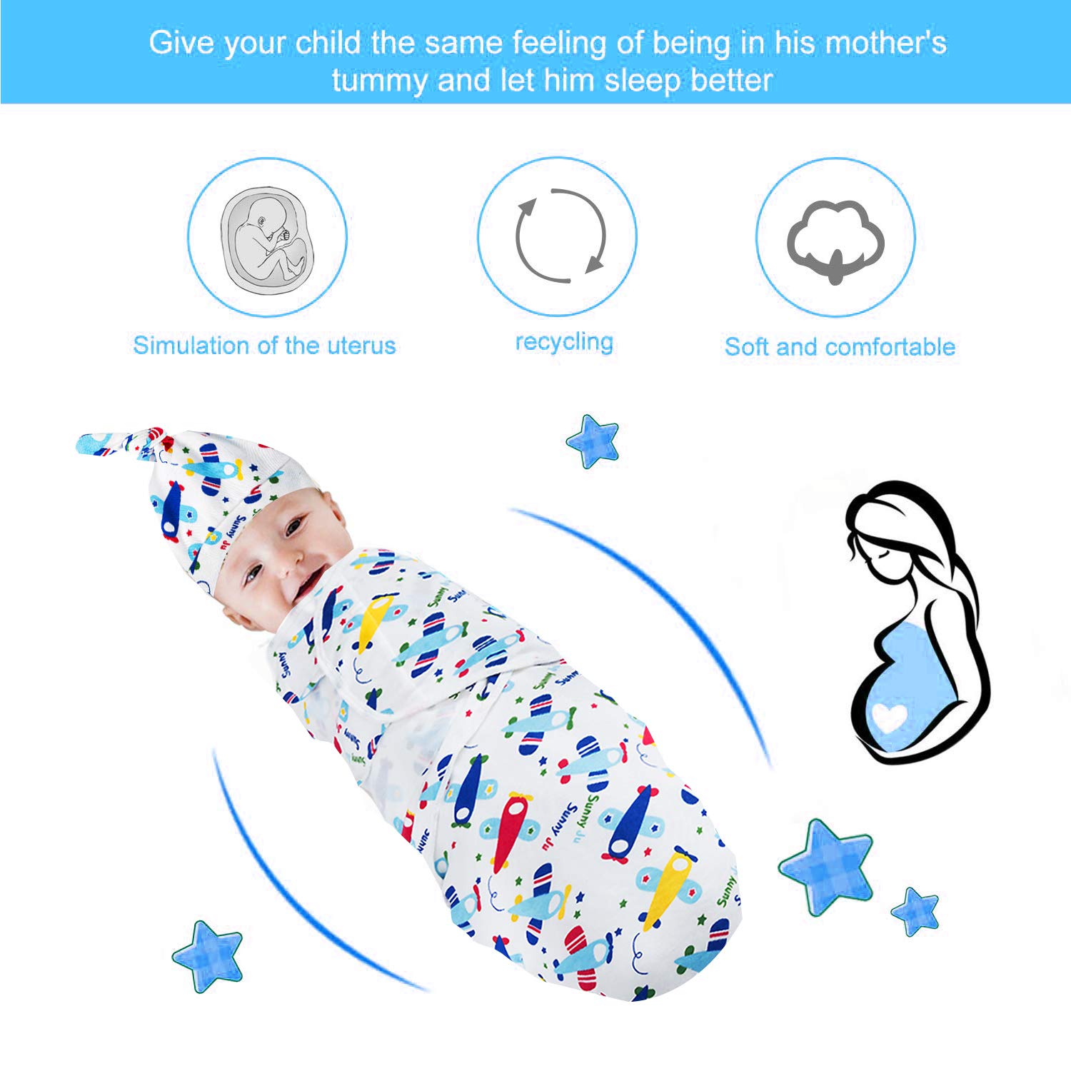 Hbselect 2pc Couvertures D Emmaillotage 2pc Bonnets De Naissance Et 2pc Moufles De Protection 100 Coton Scratch De Protection Anti Griffures Bebe Fille Garcon Nid D Ange Unisex 0 6 Mois Couvertures D Emmaillotage Literie Et Linge De