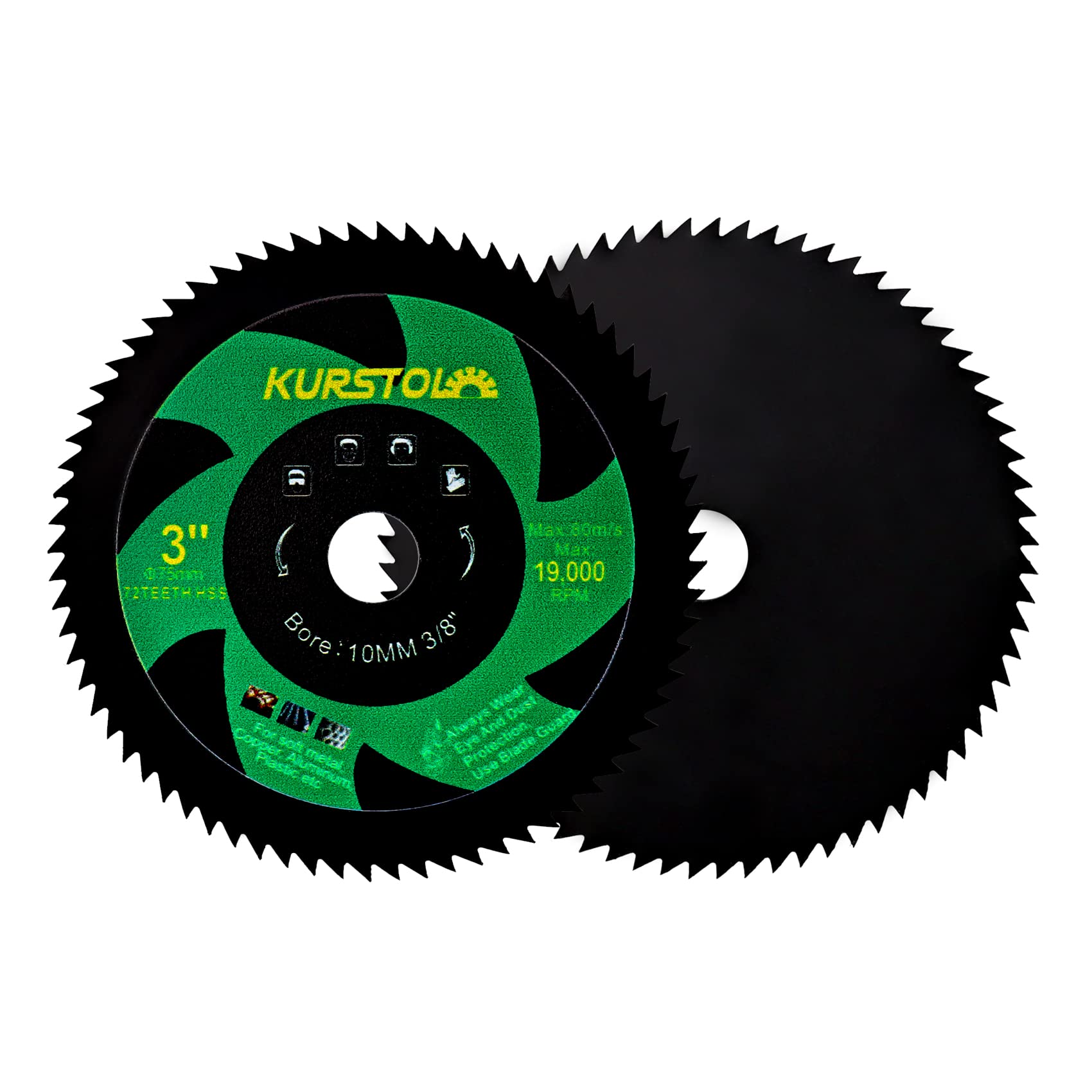 KURSTOL 72T HSS Cutting Disc - 2pcs 75mm Cutting Wheel for Copper Aluminum Metal Non-ferrous Sheet Metal with Bore 3/8"(10mm) for Mini Angle Grinder
