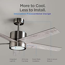 VAGIZM 52 Inch Ceiling Fan Brushed Nickel Remote