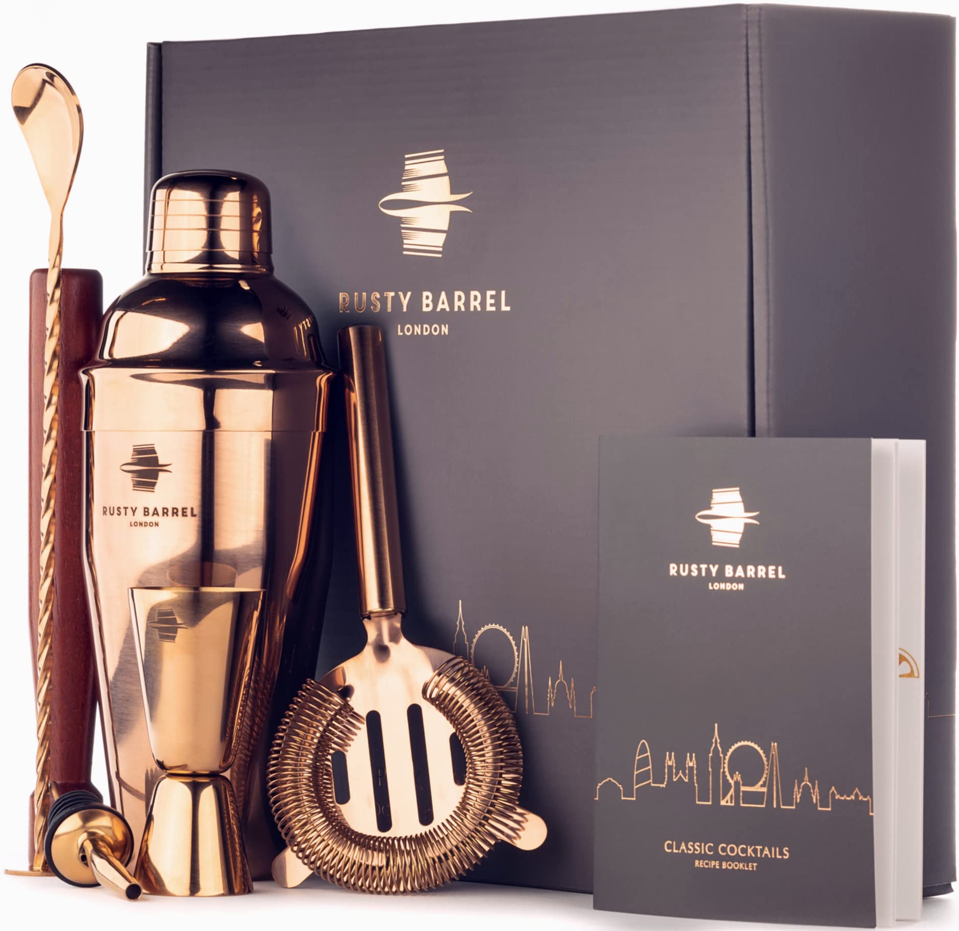 Rusty Barrel Cocktail Making Kit - Beautifully Presented Cocktail Shaker Set - Premium Cocktail Set with Cocktail Shaker and Bar Accessories for Home Pub - Cocktail Gift Set in a Beautiful Gift Box โ image 1