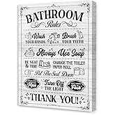 OTINGQD Rustic Bathroom Rules Wall Decor,Funny Bathroom Canvas Wall Art for Toilet Restroom Washroom