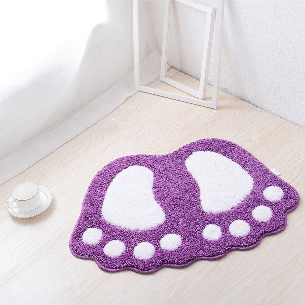 ele ELEOPTION Non Slip Bath Mat, Fast Dry Bathroom kitchen Mats Lovely Feet Patterned Soft Comfortable Water Absorbent Stylish Non-Slip Backing for Bedroom, Kitchen, Hallway, Doorway, 60x40CM, Purple