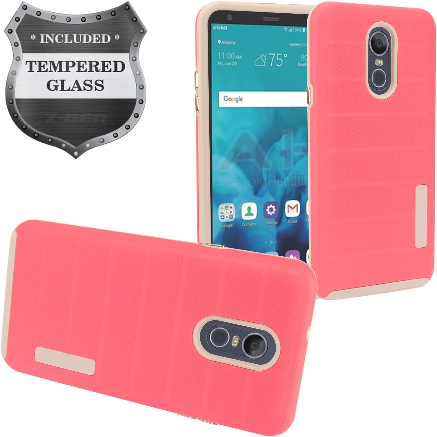 Best lg stylo 4 phone case with tempered glass pink