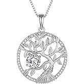 Inpasne Tree of Life Necklace 925 Sterling Silver Family Tree Pendant Birthstone Jewelry Gifts for Women