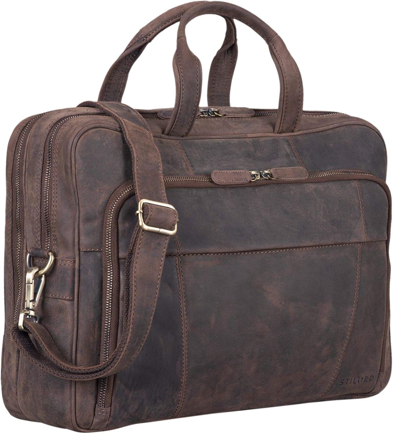 STILORD 'Jaron' Large Shoulder Bag Leather Men Women XL Laptop Bag 15.6 inches College Bag Portfolio Business Bag Genuine Leather