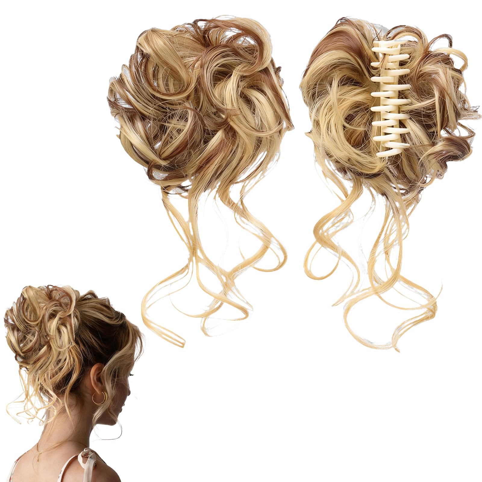 Messy Bun Hair Piece Claw Clip Curly Hair Chignon Clip in Hairpieces Tousled Updo Donut Synthetic for Women Girls 0214