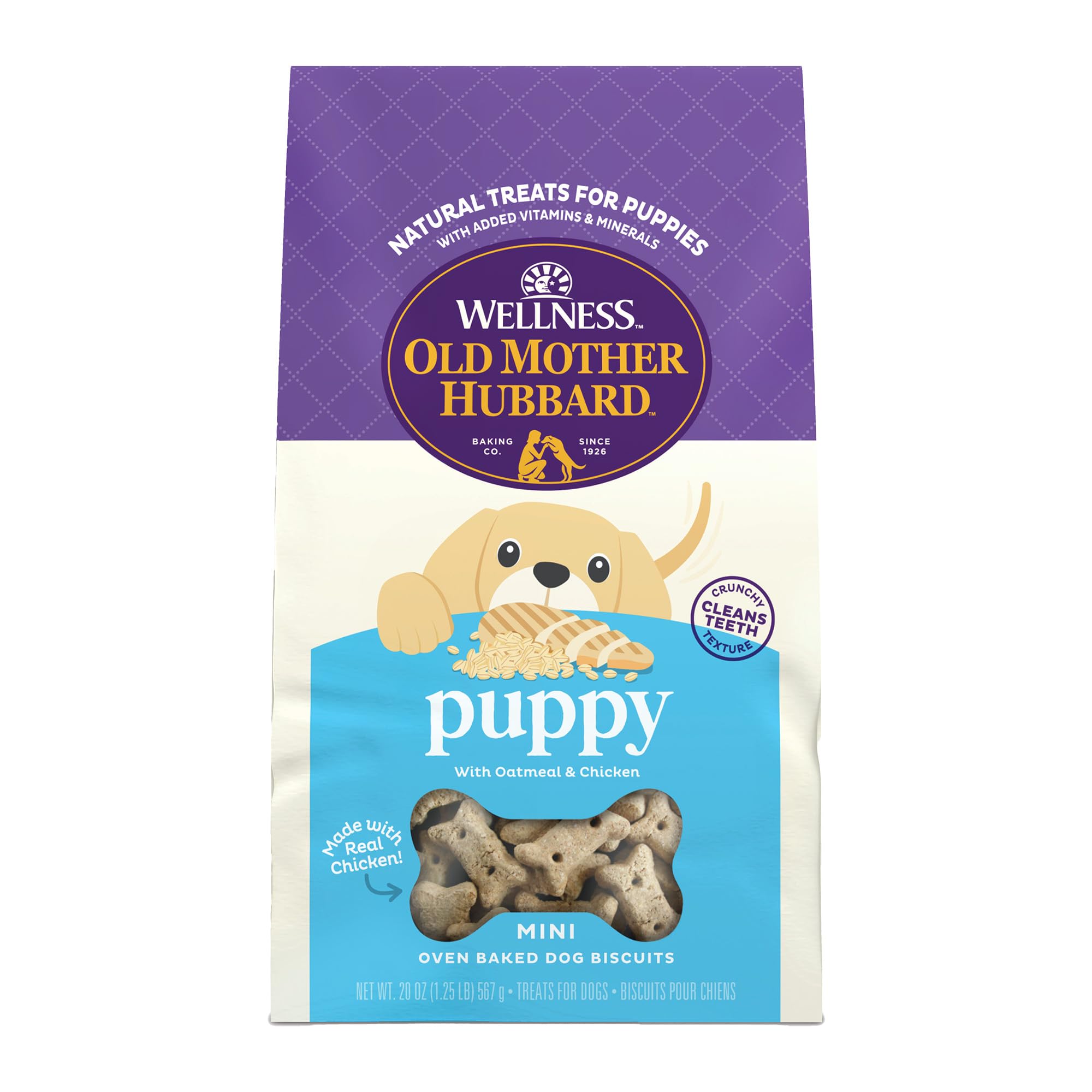 Old Mother Hubbard Wellness Puppy Dog Biscuits, Natural, Training Treats for Puppies, Oatmeal & Chicken Flavor, Mini Size, (20 Ounce Bag)