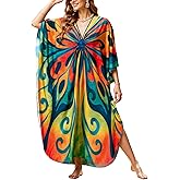 KECVOT Women's Plus Size Kaftan Dress - Batwing Sleeve Long Beach Cover Up Maxi Dress Swimsuit Cover Loungewear
