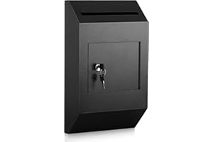 xydled Wall-Mount Mailbox,Heavy Duty Deposit Drop Box Suggestion Box, Locking Metal Key Drop Box with Key Lock, Cash Deposit Box Safe Storage Box Postbox for Home&Business Use,16.3’’x10’’x4’’,Black