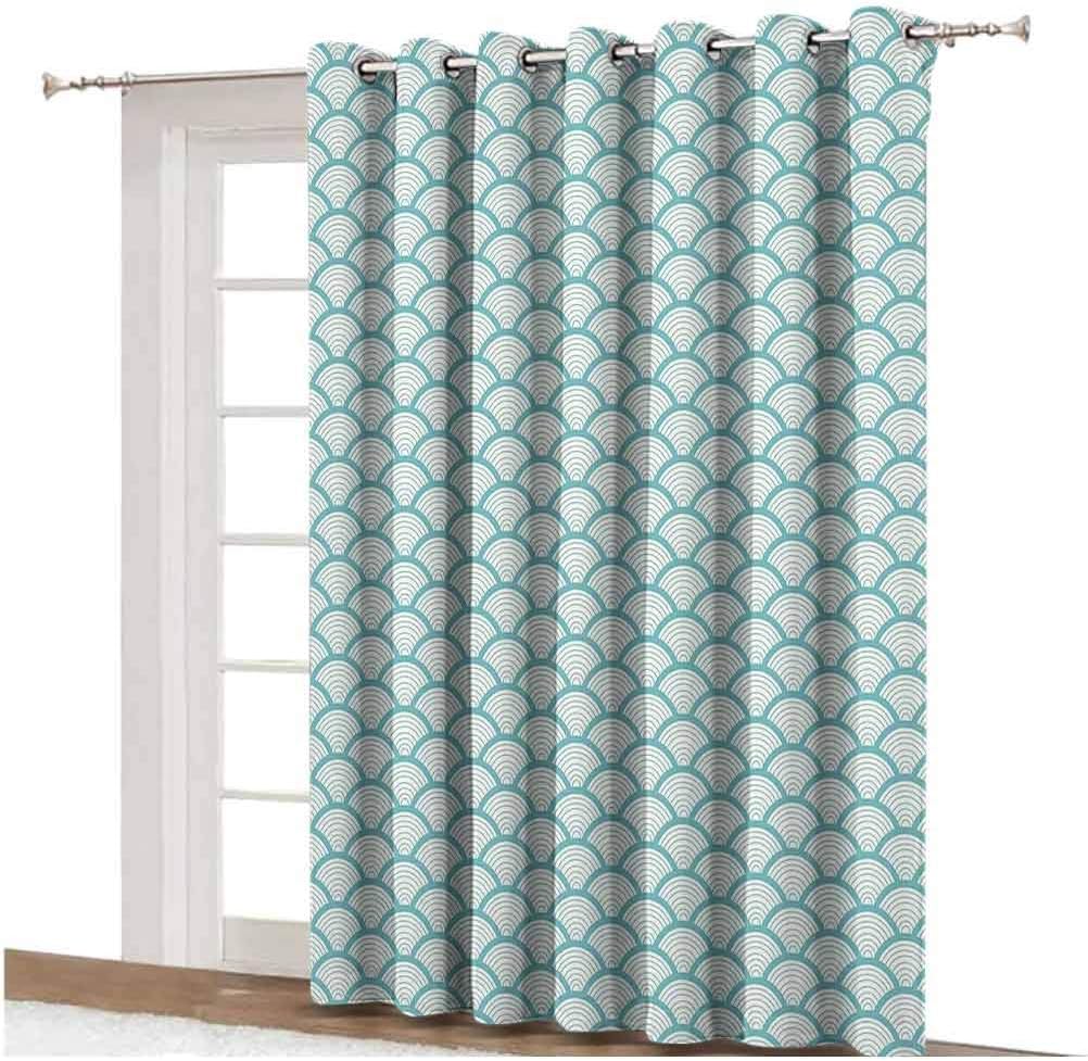Beach Sliding Door Curtain Narrow Striped Conceptual Sea Waves Pattern Circular Rounded Rippled