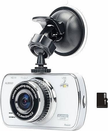 Amazon Albeed かわいいホワイトボディー ドライブレコーダー 取り付けやすい吸盤スタンドタイプ 白いデジカメデザインのドラレコ マイクロsdカード 16gb 付き ドライブレコーダー本体 車 バイク