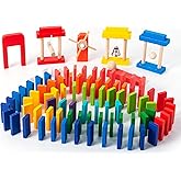 Miosea 200-Piece Wooden Domino Set for Kids - STEM Learning Toy with Creative Tricks, Building Blocks & Classic Game Fun - Montessori Educational Gift for Boys & Girls Ages 3+