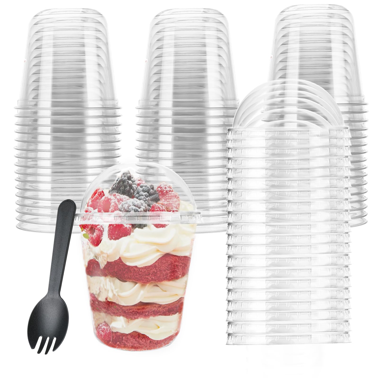 Photo 1 of 12 oz Disposable Stemless Glasses with Dome lids,PET Disposable Drinking Cups,Cold Party Clear Plastic Wine Glasses for Parties Birthday,Wedding,Meeting,Christmas Party Supplies. (50, Transparent)