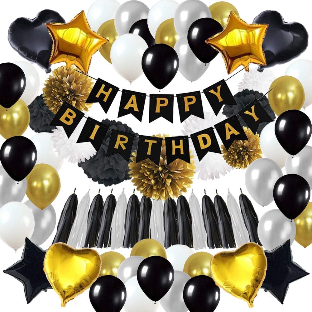 85Pcs Black and Gold Party Decorations,18th Birthday