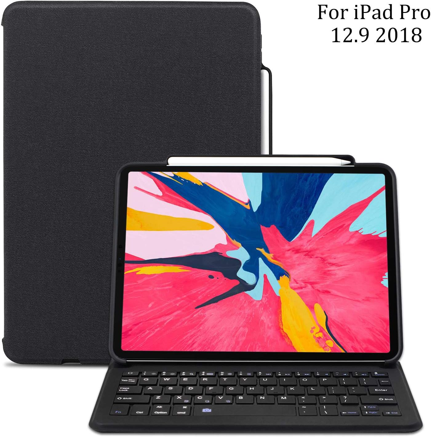 Maxace iPad Pro 12.9 Keyboard Case for iPad Pro 12.9 2018, iPad Pro 2018 PU Leather Tablet Case, Smart Bluetooth Wireless Keyboard Cover with Auto Sleep Wake, Supports Apple Pencil Charging