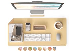 RENMTURE Dual-Sided Desk Pad, Faux Leather Natural Cork Non-Slip Large Mouse mats for Office and Home Work, Desk Protector (Light Yellow, 36"x17")