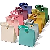 Vitalizart Paper Gift Bags With Ribbon Handles Set of 10 Assorted Colors Bulk Reusable For Gift Wrap Girls Kids Birthday Bridal Shower Party Favors Goodie Bags Candy Christmas 5.91"x3.54"x7.28" Small